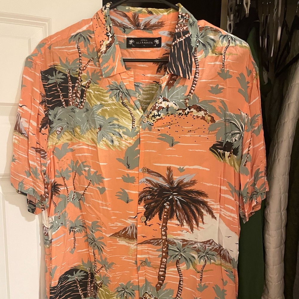 Allsaints Archive Floral Beach Hawaiian Camp Collar Button Down Shirt